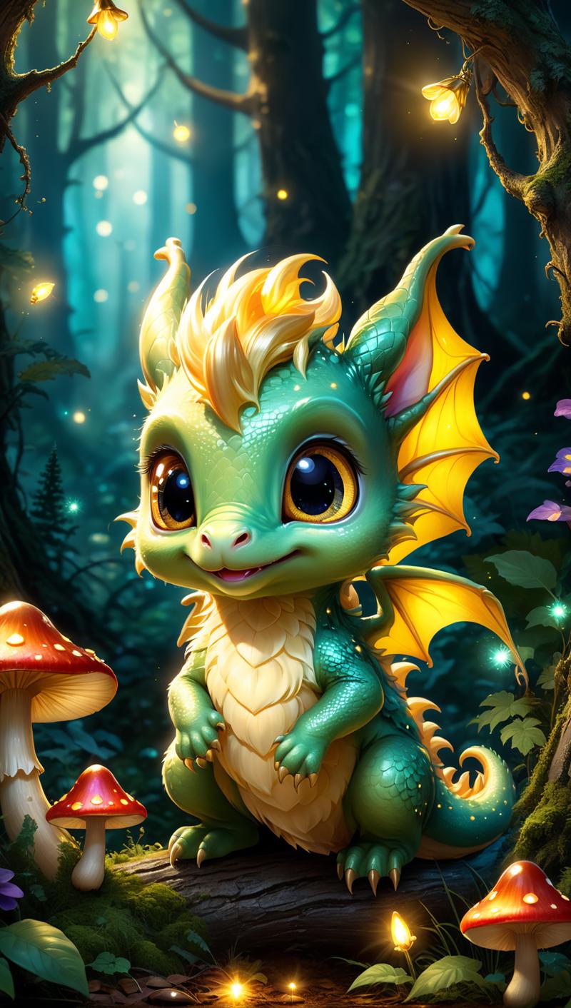 02303-4172996393-A tiny, adorable baby dragon with big, curious eyes and a fluffy golden mane, exploring a magical beautiful forest filled with s.png